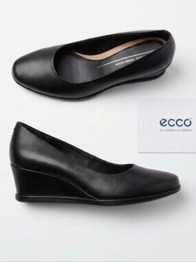 Classic Black Leather Wedge Pumps